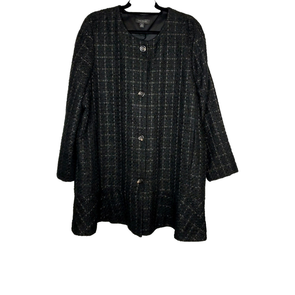 Ann Taylor Womens Jewel Neck Wool Blend Top Coat Jacket SZ 2XL Black Peplum Hem